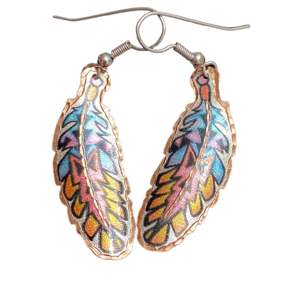 COLORFUL Copper Feather Earrings